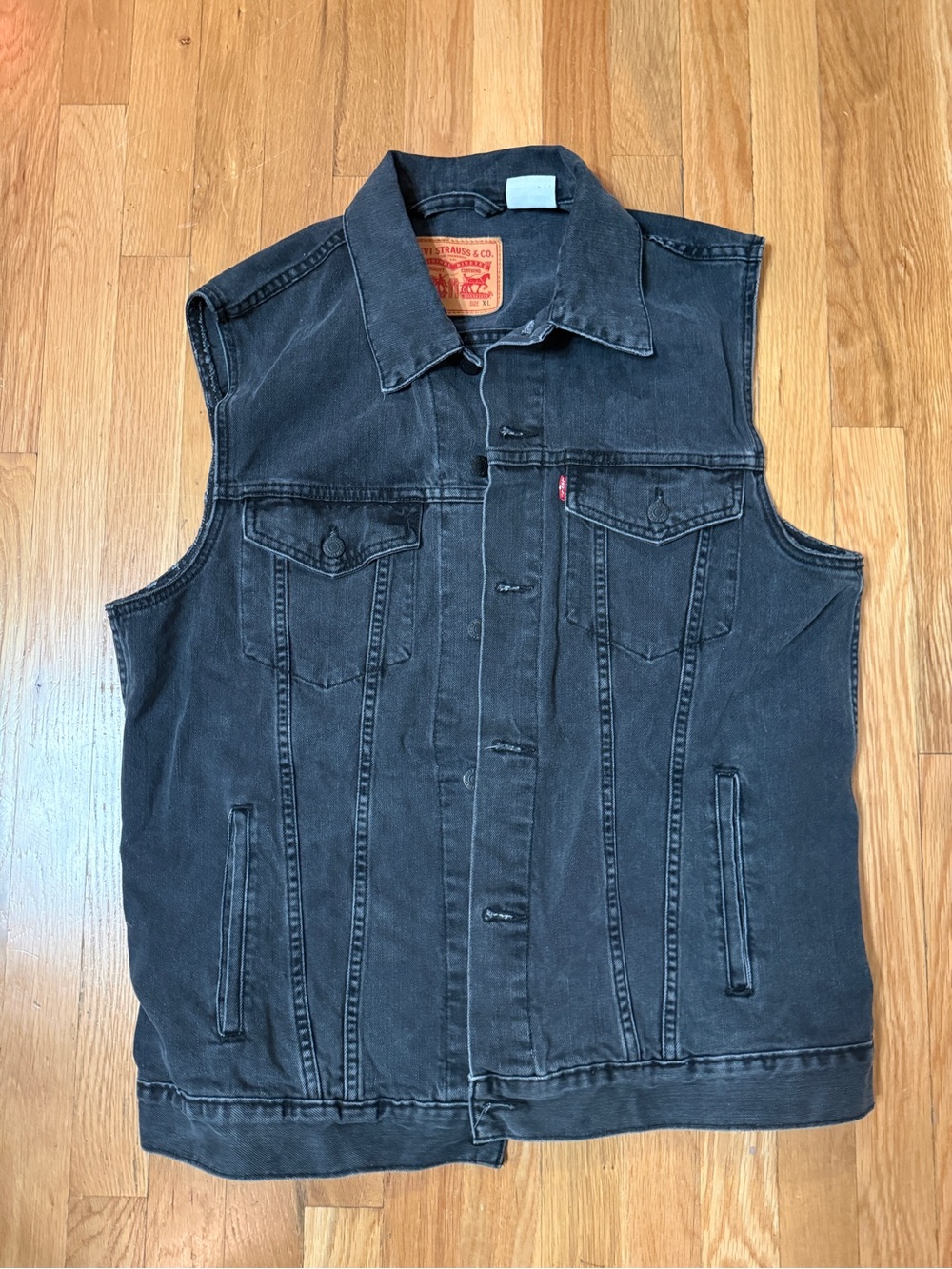 Levi's Black Washed Denim Sleeveless Trucker Vest